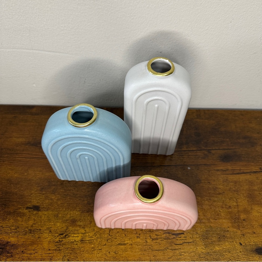 Target Bullseye Playground Arch Vases - Set of 3 Ceramic Rainbow Bud Vases Boho - Picture 9 of 9